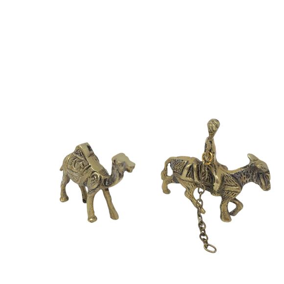 Vintage Brass Camels Donkey Tabletop Trinkets Desert Decorative Figures - Picture 6 of 7